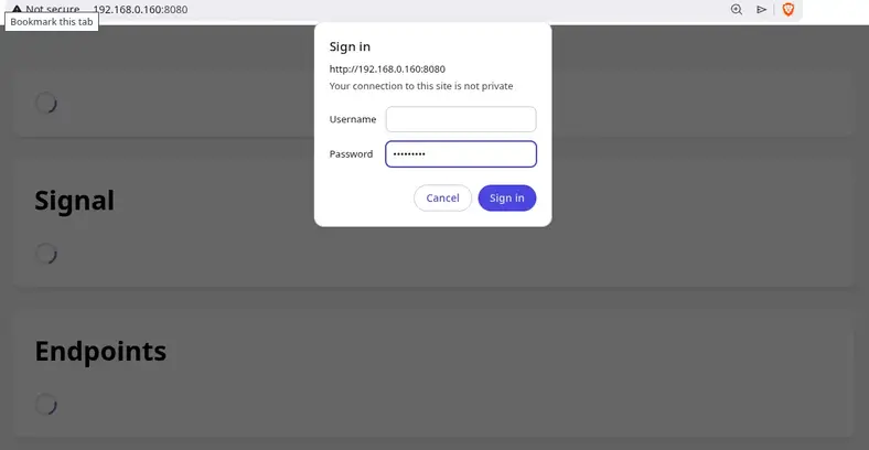 Admin login screen