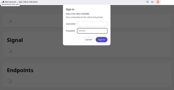 Admin login screen